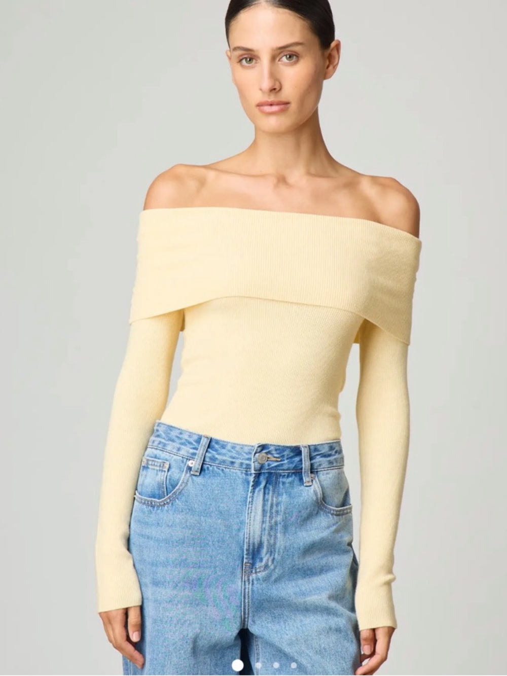 Glassons Pale Yellow Off-the-Shoulder Ribbed Sweater